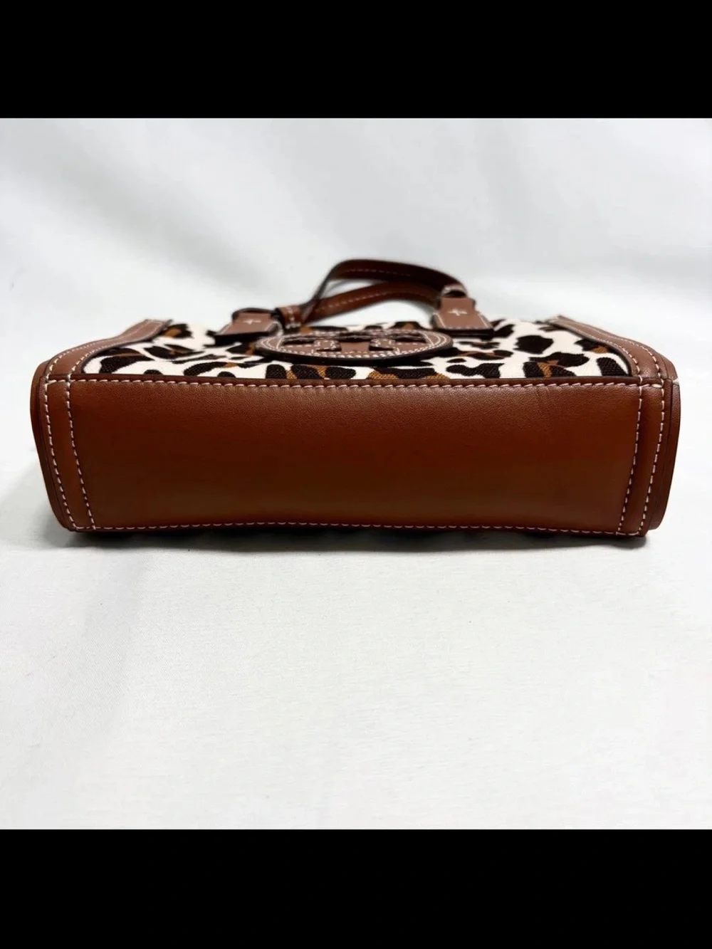 Tory Burch Brown and White Leopard-Print Canvas Satchel